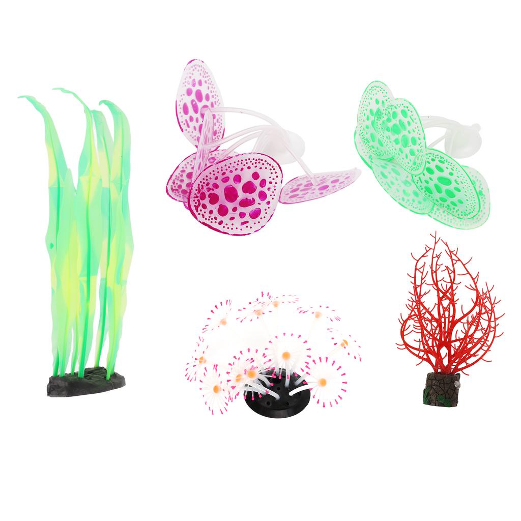 5pcs Silicone Coral Plant Decorations Glowing Artificial Ornament for Fish Tank Aquarium