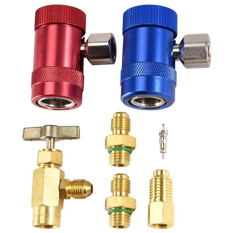 ABJN-R1234YF Self-Sealing Can Tap With R134A Tank Adapter And R1234 Quick Couplers, For A/C Refrigerants Mainfold Gauge Set