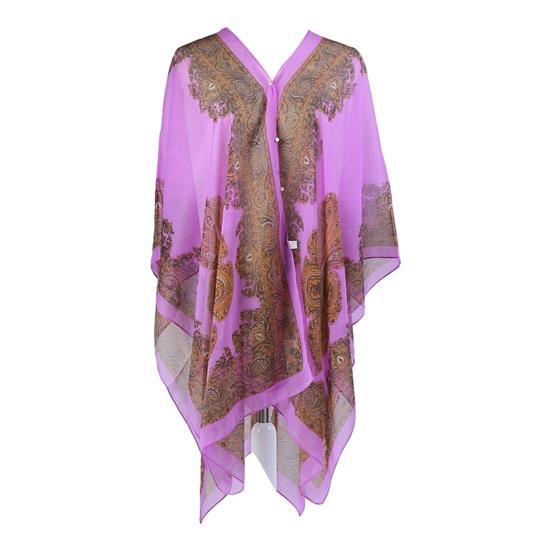 Women Scarf Poncho Cashew Flower Print Multi-function Chiffon Vintage Anti-sun Bikini Cover Up for Beach EMA