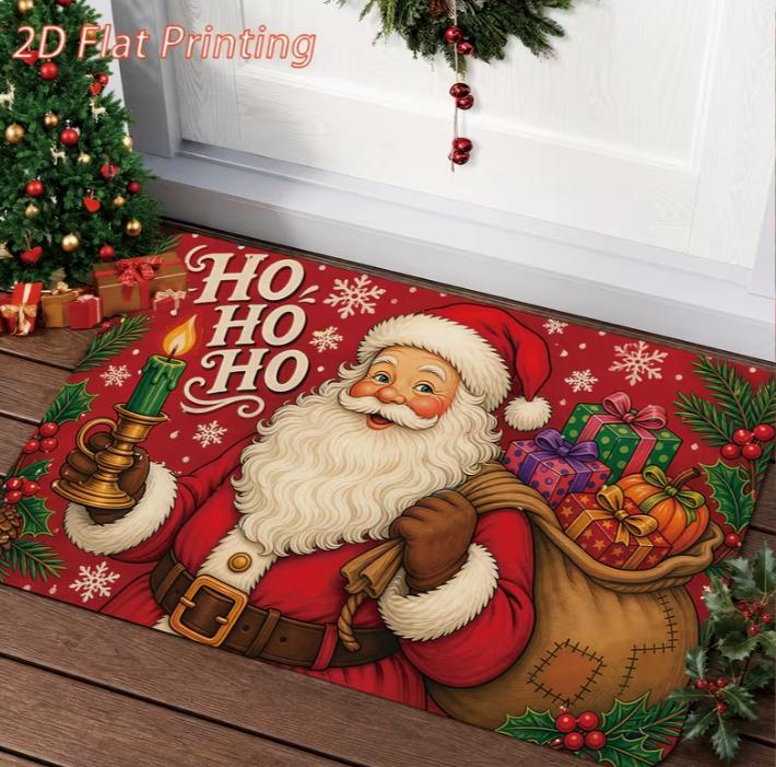 2D Flat Santa Claus Cartoon Doormat, Christmas Entryway Foyer Mat, Non-slip Mat Suitable for Home and Outdoor Decoration Mats