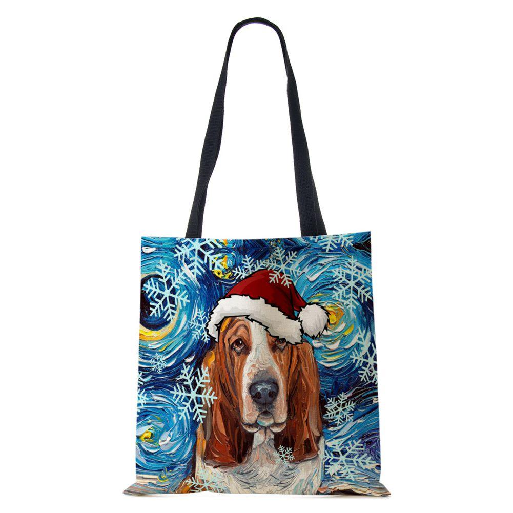 Рождественская холщовая сумка-шоппер для собак и кошек с принтом Харадзюку для женщин, многоразовая сумка через плечо, повседневная, большой вместимости, складная сумка-тоут CLE