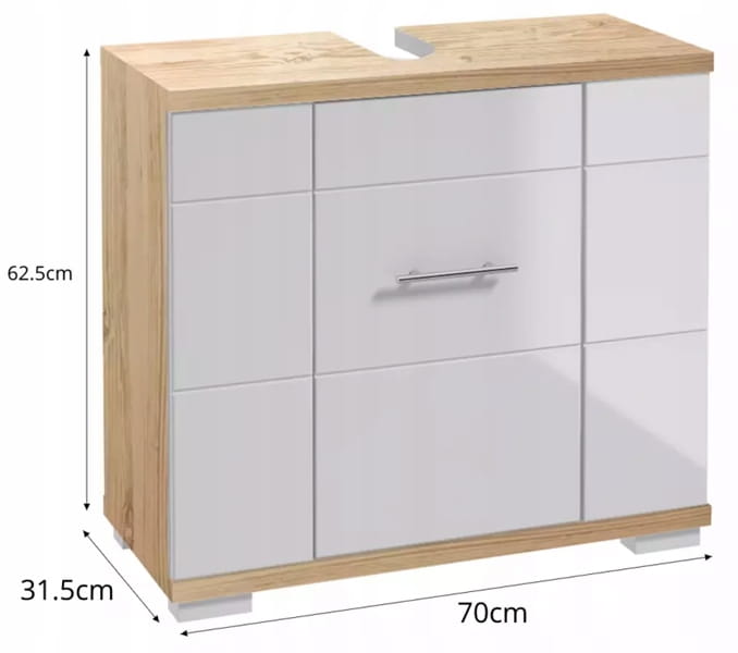 Washbasin cabinet with siphon cutout 70x625x315cm Sonoma Oak White Rita