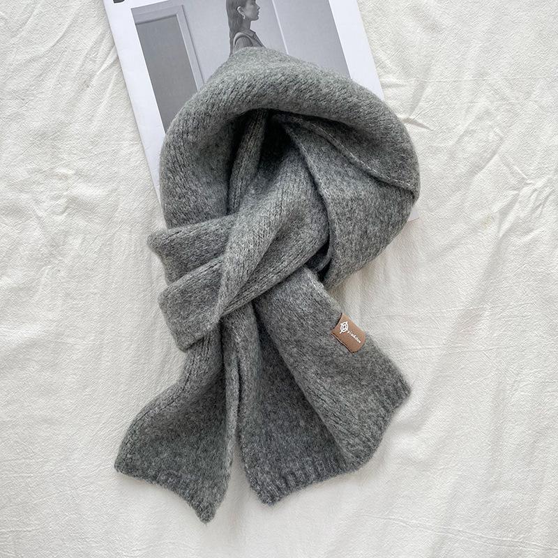 Knitted Wool Scarf With Wool Content, Women'S Autumn And Winter Extended Version, Thick And Luxurious, Solid Color Cashmere Scarf