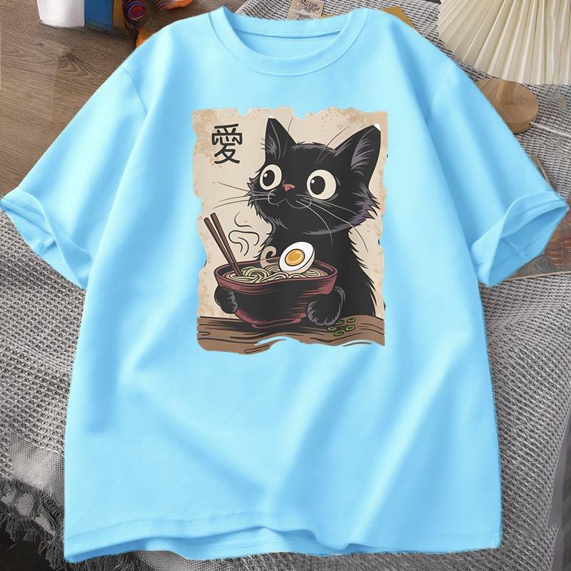 Смешной Кот RaУнисекс Графическая Футболка Японский Kawaii Аниме Кот Футболка Хлопок Короткий Рукав Оверсайз Свободный Короткий Рукав Футболка Уличная Одежда