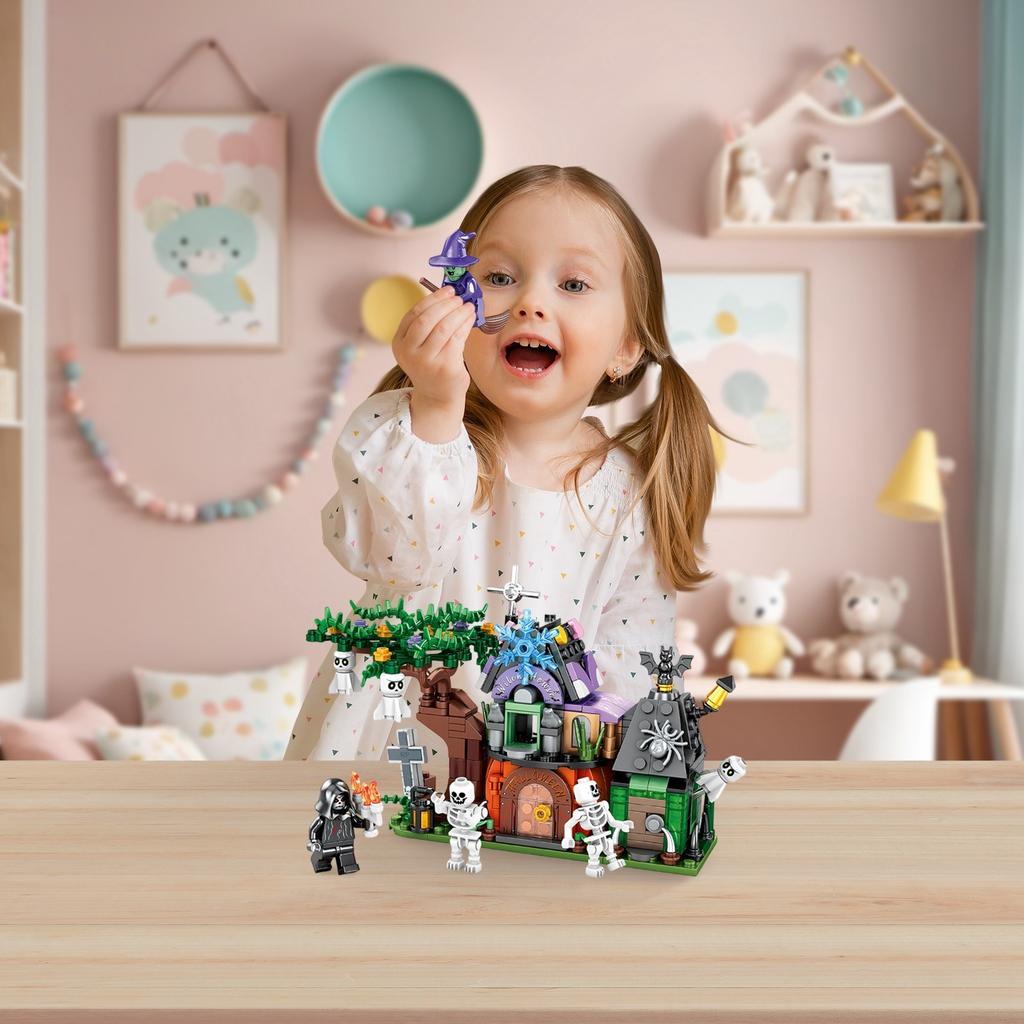 Halloween HallowmasPumpkin House WitchGhostSkull Boy Building Block Toy