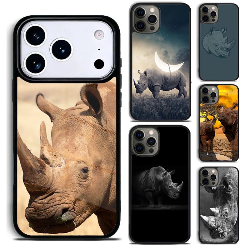 Animal Rhino Phone Case For iPhone 17 16 15 14 13 12 11 Pro Max Plus 17Air Soft Silicone Cover
