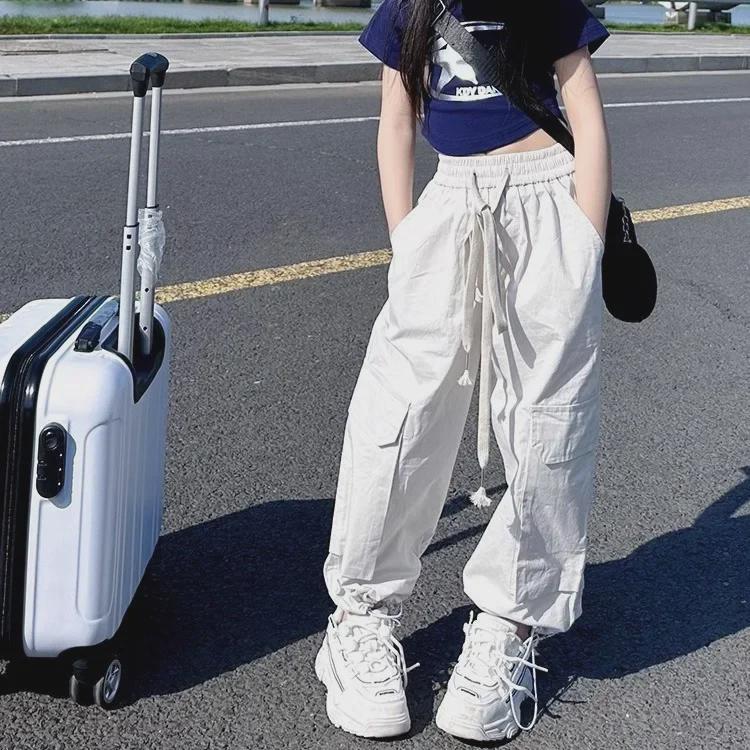 2023 Повседневный комбинезон для уличных танцев для девочек: Универсальные свободные летние брюки широкого кроя с узкой талией.