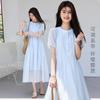 Summer 'Cool Breathing Mask' Elegant and Exquisite Vacation Style Waist Strap Round Neck Tencel Breathable Dress