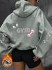 Fitness style GYM alphabet earphones dumbbells back sleeves same print hooded sweater loose shoulder women