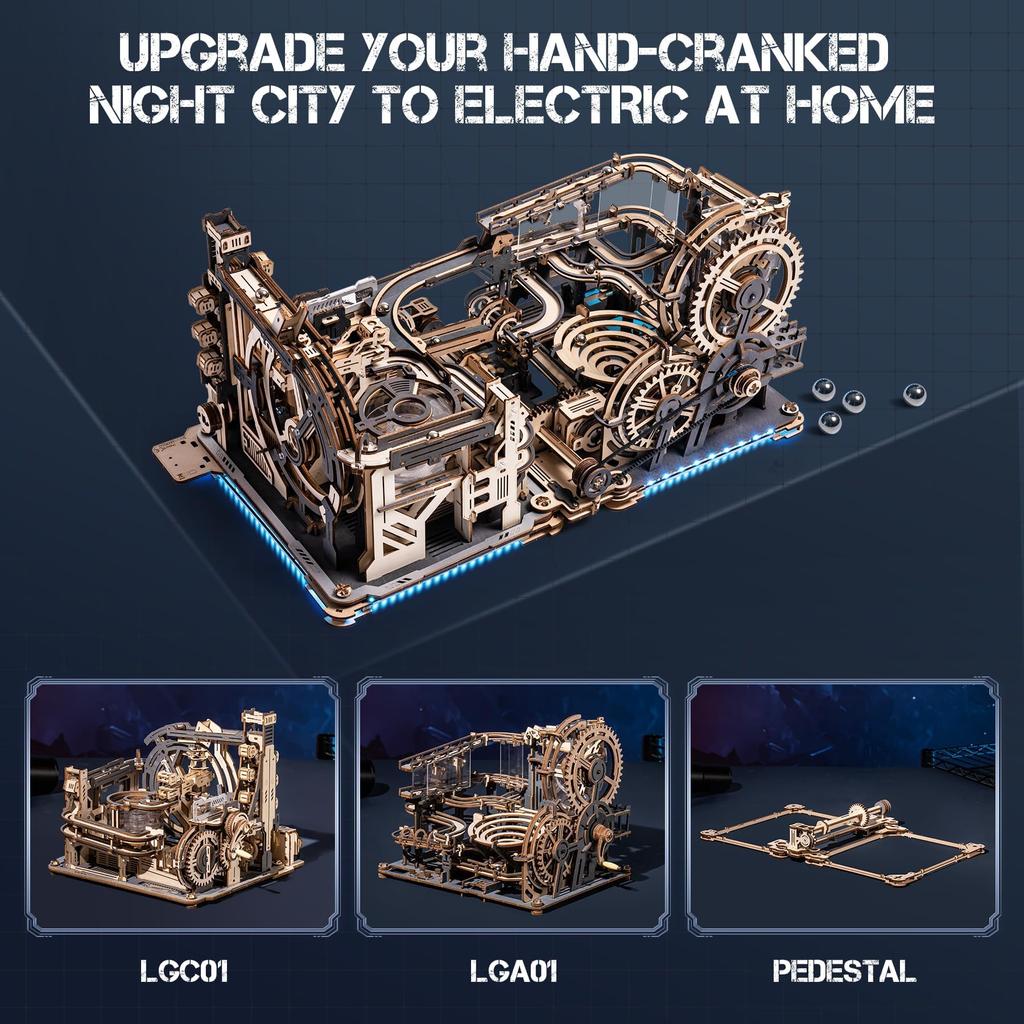 ROKR 3D Puzzle Electric Marble Run LGC01 & LGA01 & Connecting Parts Set 3 Piece Set Movable Model Multi-Play Mechanical Wooden 3D Puzzle Craft Kit