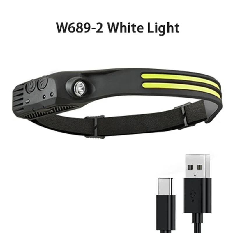 USB-перезаряжаемая фара со встроенной батареей, светодиодная фара COB, сенсорный фонарик, фонарик, фонарик, рыбалка