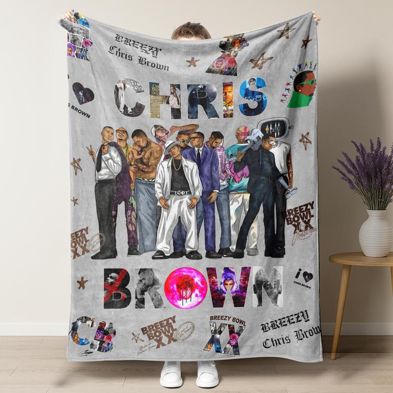 Плед Chris Brown обложка альбома для фанатов Теплые уютные фланелевые пледы 90-е Хип-хоп рэпер Плед мерч для дома Индивидуальные пледы