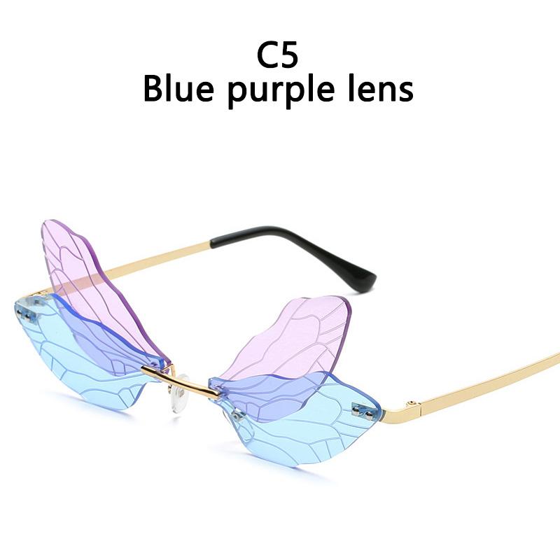 1PC Rimless Dragonfly Wing Sunglasses Vintage Clear Gradient Ocean Lens Sun Glasses Shades UV400 Fashion Party Accessories