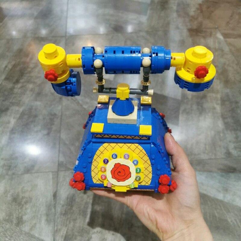LOZ 1124 синий роторный телефон, роскошный телефон, цветок розы, 3D модель, мини-блоки «сделай сам», кирпичи, строительная игрушка без коробки
