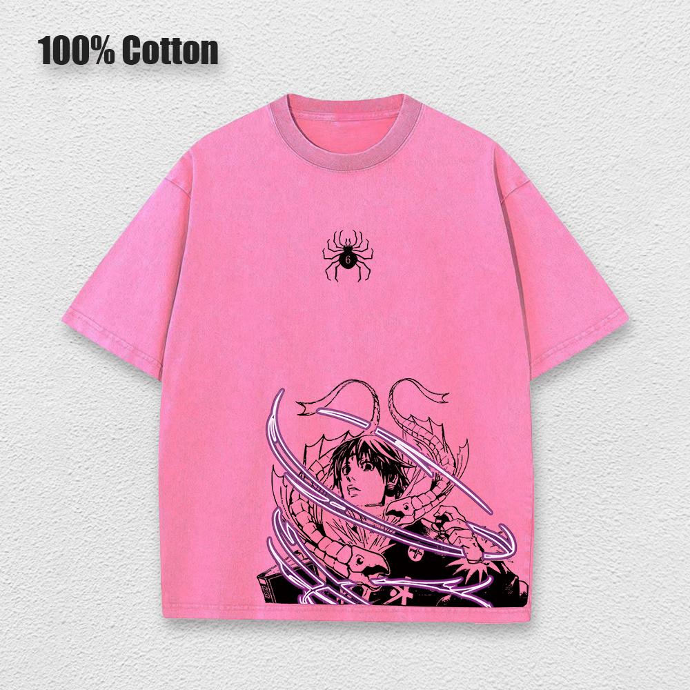 Аниме Hunter X Hunter Хисока и Хролло Логотип Выстиранная Графическая Футболка Мужская Винтажные Футболки Повседневный Хлопок Уличная Одежда Топ