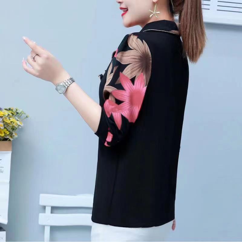 M-5XL, весенне-осенняя новая женская рубашка поло, модная блузка с длинными рукавами для мам, свободная футболка с принтом