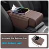 Car Armrest Cover with Ambient Lighting LED Auto Arm Rest Pad with Cup Holder Organizer Tissue Box Car Armrest Heightening Pad