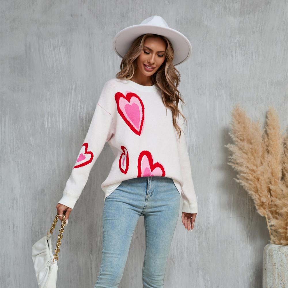 Зимний женский свитер, пуловер с длинным рукавом ко Дню святого Валентина, персиковый свитер большого размера, трикотаж