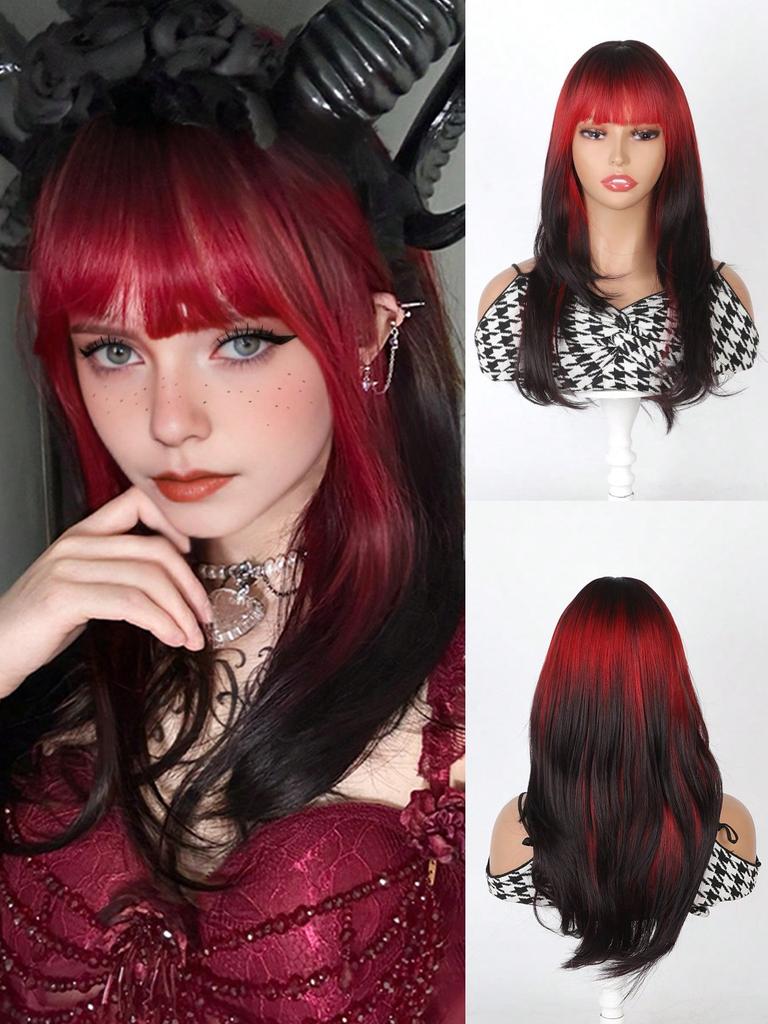 Длинные розовые черные парики с эффектом омбре для чернокожих женщин, розовые коричневые парики с густой челкой, парики для косплея, цветные парики, синтетические многослойные парики для повседневного использования