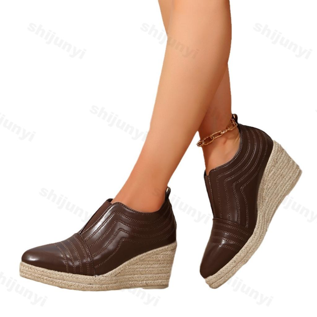 Модные модные ботинки из искусственной кожи, женские туфли на платформе и танкетке 2024 года, осень-зима, высокие каблуки, теплые меховые ботильоны, остроносые офисные туфли-лодочки