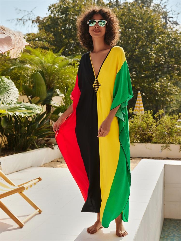 EDOLYNSA Плюс размер кафтан разноцветное летнее длинное пляжное платье женская домашняя одежда наряд купальный костюм накидка свободный кафтан