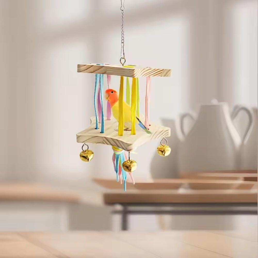 Colourful Bird Hanging Swing Wooden Bird Toy Hammock Parrot Cage Hut Small Pet Entertainment