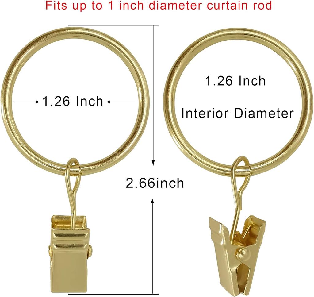 90 Pack Curtain Rings with Clips, Curtain Clips with Rings, 1.25 Inch Inner Diameter Curtain Rings, Fits up to 1 Inch Curtain Rods, Black