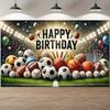 2D flat design 1-piece large banner for a sports-themed birthday party suitable for indoor/outdoor cameras party