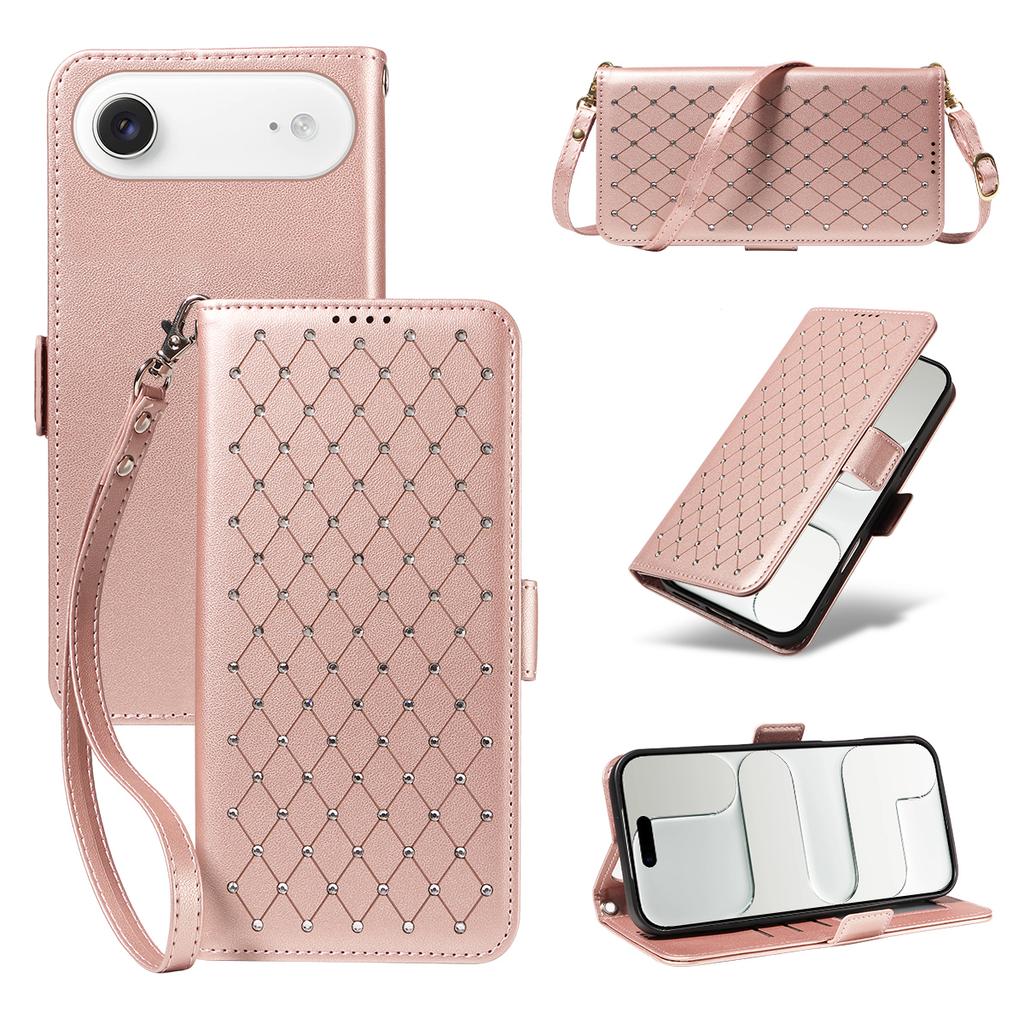 Crossbody Cards Solt Wallet Flip Leather Bling Phone Case for iPhone 17 Pro Max 16 Plus 15 14 13 12 11 Diamond Lanyard Bag Cover