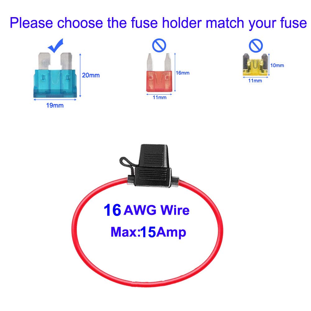 Kiligen 5pcs Inline ATC ATO Fuse Holder for Car 20A Waterproof 6pcs Medium