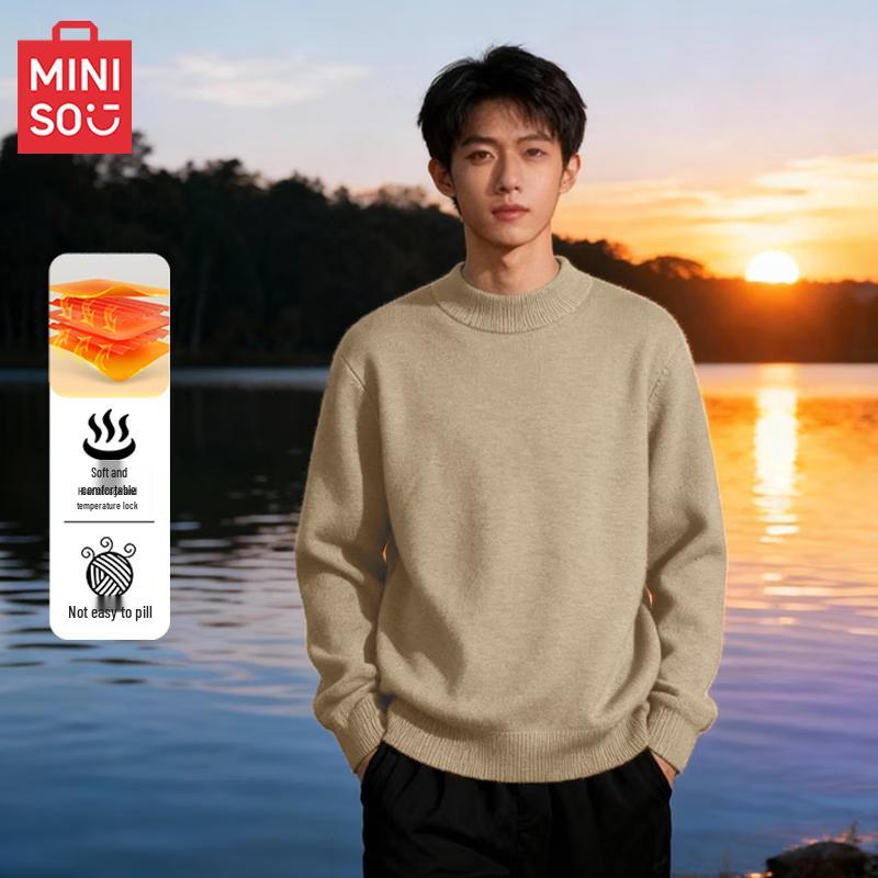 MINISO Мужской американский ретро плюшевый свитер с воротником-стойкой