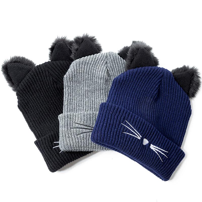 Fashion Cat Ear Women Hat Acrylic Knitted Hat Warm Winter Hat For Women High Quality Bonnet Hat