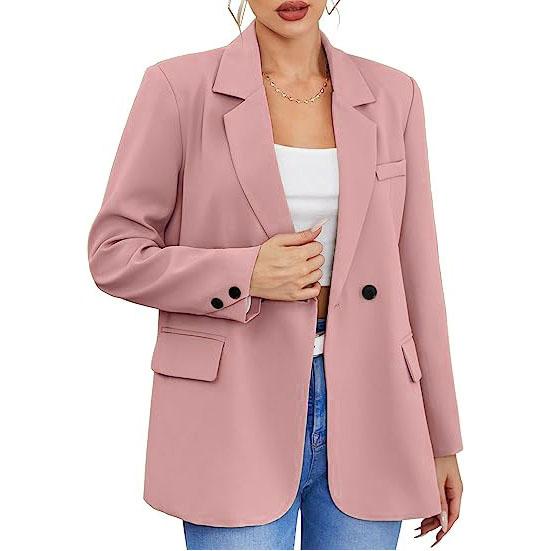 Women Fall Spring Suit Coat Formal Business Style Button Closure Cardigan Solid Color Plus Size Loose Lapel Long Sleeve Pockets OL Commute Jacket