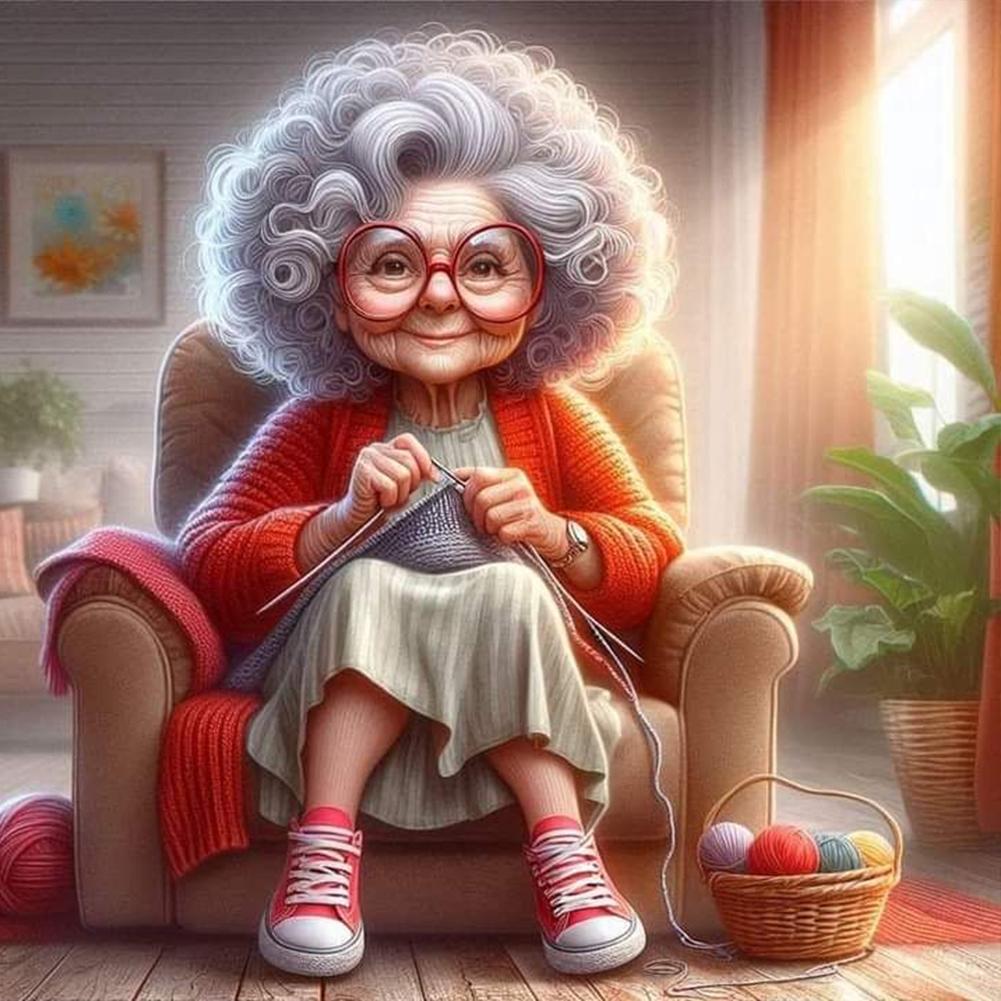 5D DIY Full Round Drill Diamond Painting Grandma Kit Home Decor Art Craft 30x30cm