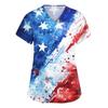 Women's Short Sleeve Independence Day Printed V-Neck Pocket Workwear Top