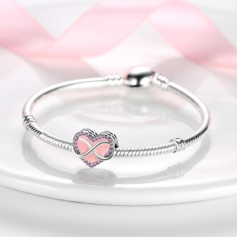 2023 New Pink Flowers Unicorn Flower Heart Mama Forever Love Beads Fit Original Fasion Glamour 925 Silver Bracelet Jewelry