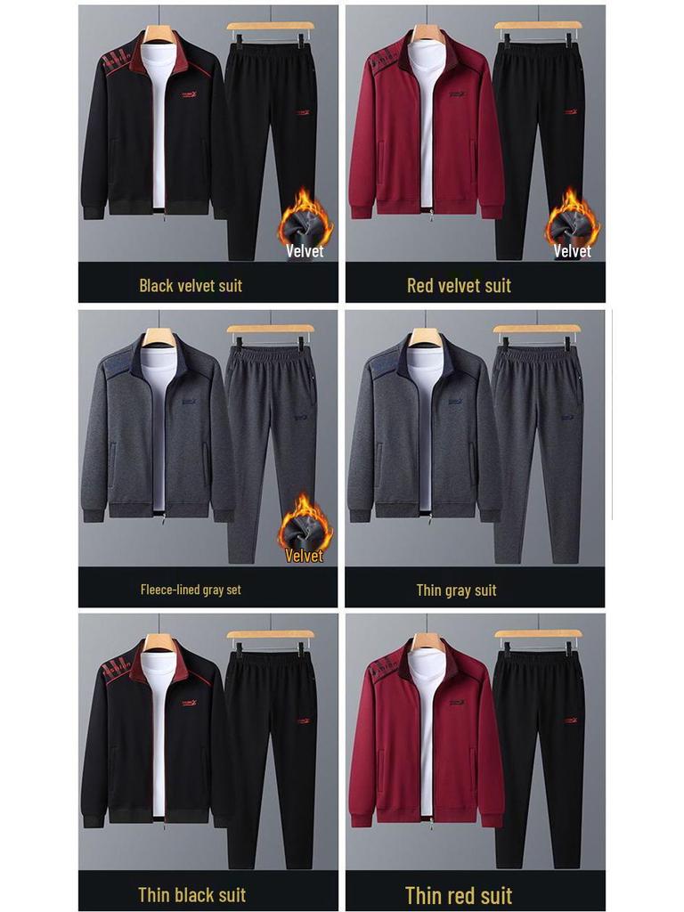 Мужской спортивный хлопковый комплект Woodpecker: Повседневная куртка для бега для людей среднего и пожилого возраста на весну, осень, зиму.