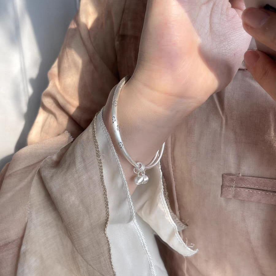 Серебряный браслет S925 пробы в стиле ретро с цветком, женский браслет из стерлингового серебра с колокольчиком, браслет из старинного серебра, пуш-пулл, подарок для девушки и подруги