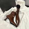 Модные женские остроносые коричневые мягкие кожаные коричневые эластичные ботинки Famele на шпильках женские ботильоны с застежкой-молнией сзади для поездок на работу