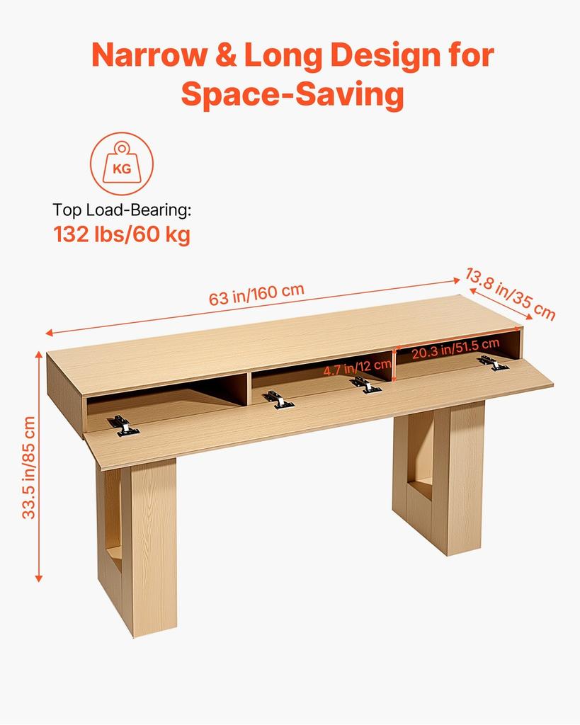 160 cm Console Table, Farmhouse Desk Behind the Couch, Wooden Rectangle Entrance Desk, Narrow Long Sofa Table Accent Stand for Hallway, Bedroom,