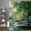 Zen Black Stone Bamboo Leaf Serenity Shower Curtain, Bathroom Decorative Shower Curtain, Waterproof Shower Curtain with Hooks