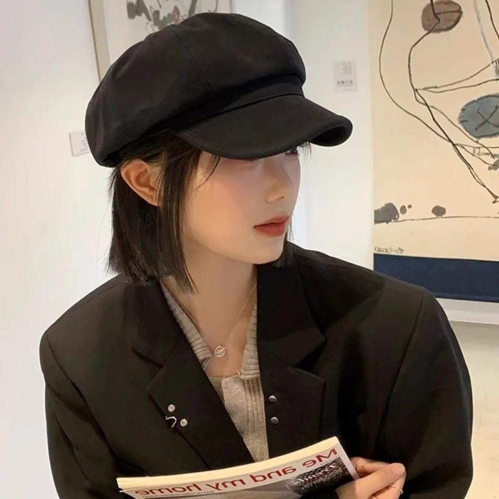 Windproof Beret Cap Solid Color Painter Peaked Hat Autumn Winter Girl Accessories