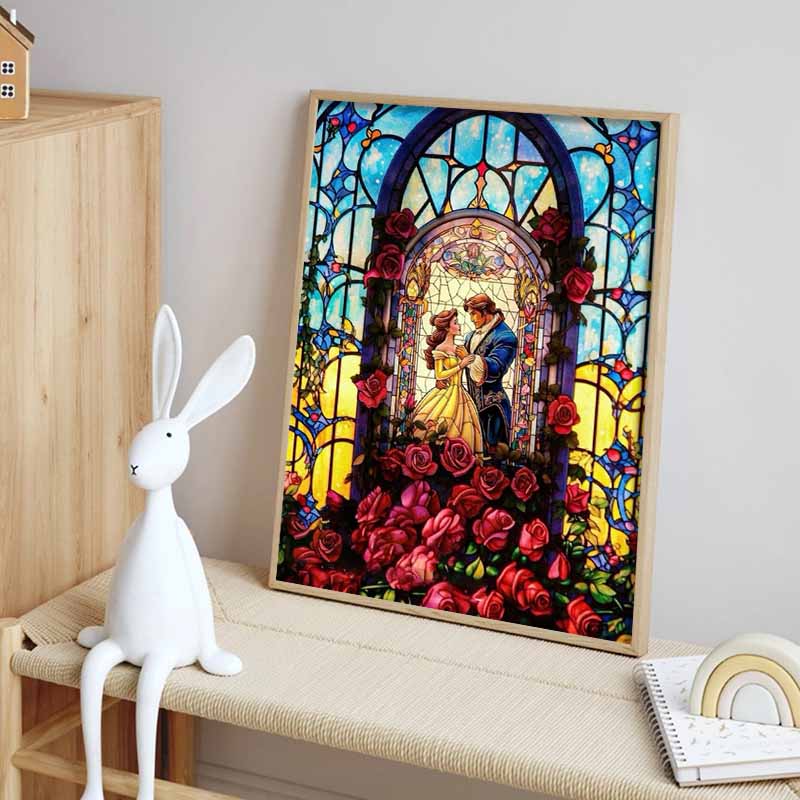 Disney 5D DIY Алмазная Живопись Украшения Красавица и Чудовище Витражное Окно Тема Художественное Произведение Алмазная Вышивка и Стразы Крестик Набор Ручная Работа