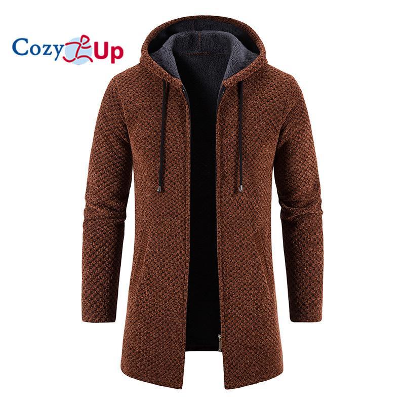 Cozy Up Новый свитер с длинными рукавами, мужской утепленный флисовый вязаный кардиган средней длины