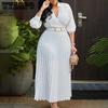Spring and Autumn Big Size Women's Solid Color Dresses Long, Shirt Neck, Pleated Dresses