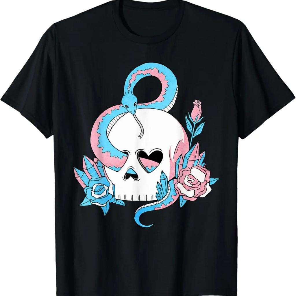Transgender Pride Trans Flag Skull Snakes Roses Sublte LGBTQ T-Shirt