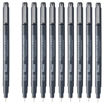 PENTEL 10 Ручек на водной основе, Линер, 0,03 мм, Черный, ручки, S20P-03AD(10)