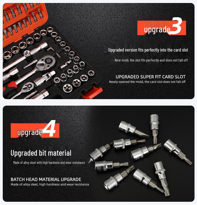 108-Piece Ratchet and Socket Set for Automotive Repair in Dedicated Tool Box