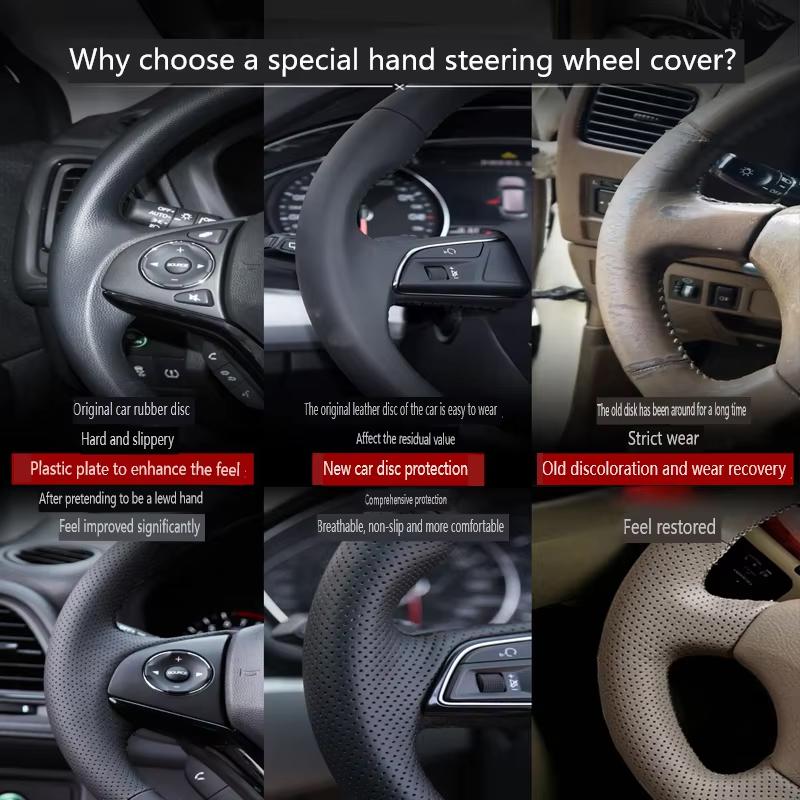 Leather for Volkswagen VW ID3 ID4 Crozz ID6 Crozz X Teramont Beetle Golf 8 7 CC Talagon Diy Hand Sewing Car Steering Wheel Cover  xzs7