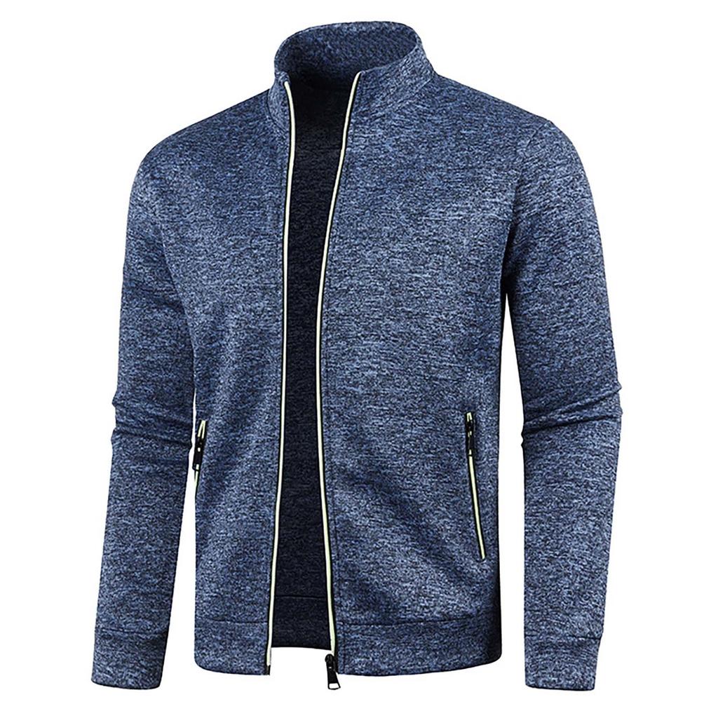 Autumn And Winter Men's Zipper Knitted Sweater Long Sleeved Thin Velvet Top Jacket